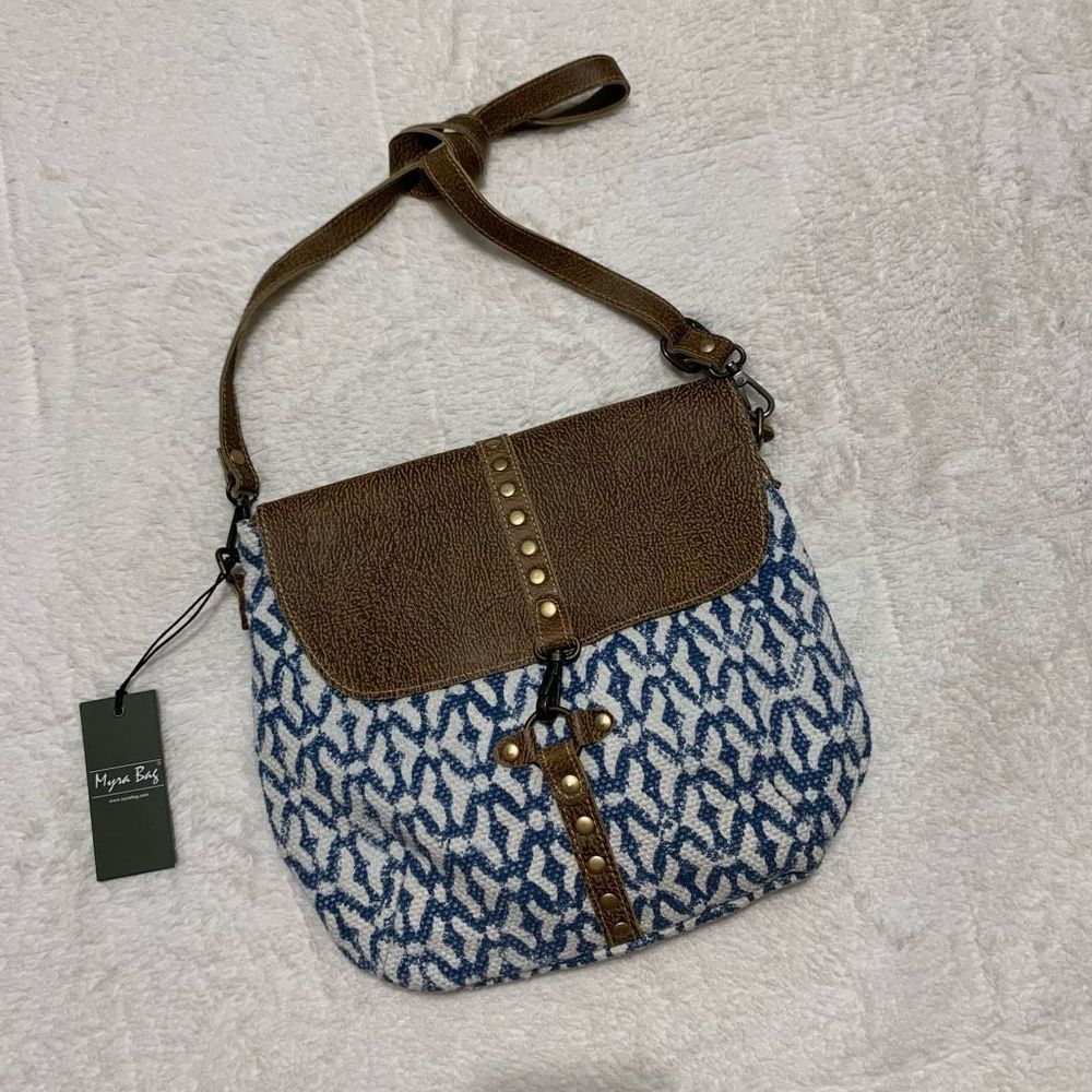 Myra Bag Handmade Balance Shoulder Bag Upcycled Canvas & Cowhide Leather Purse